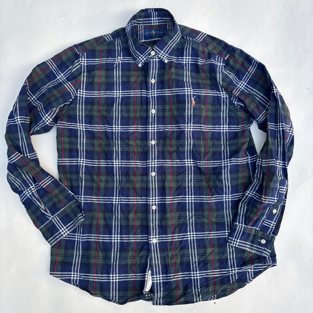 Ralph Lauren Mens Classic Fit Plaid Button Down Shirt Blue Green Large L